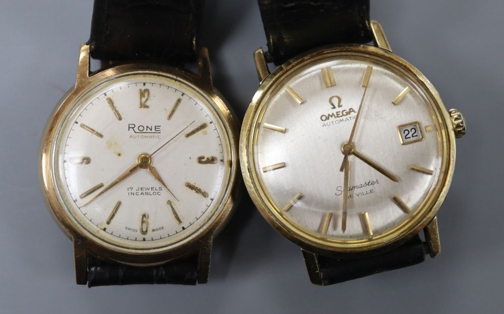 A gentlemans steel and gold plated Omega Seamaster De Ville Automatic wrist watch & a Rone watch.